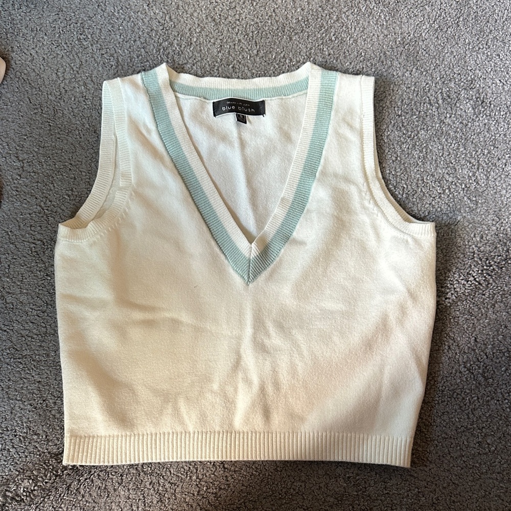 Blue Blush Cream and Mint V-Neck Sweater Vest
